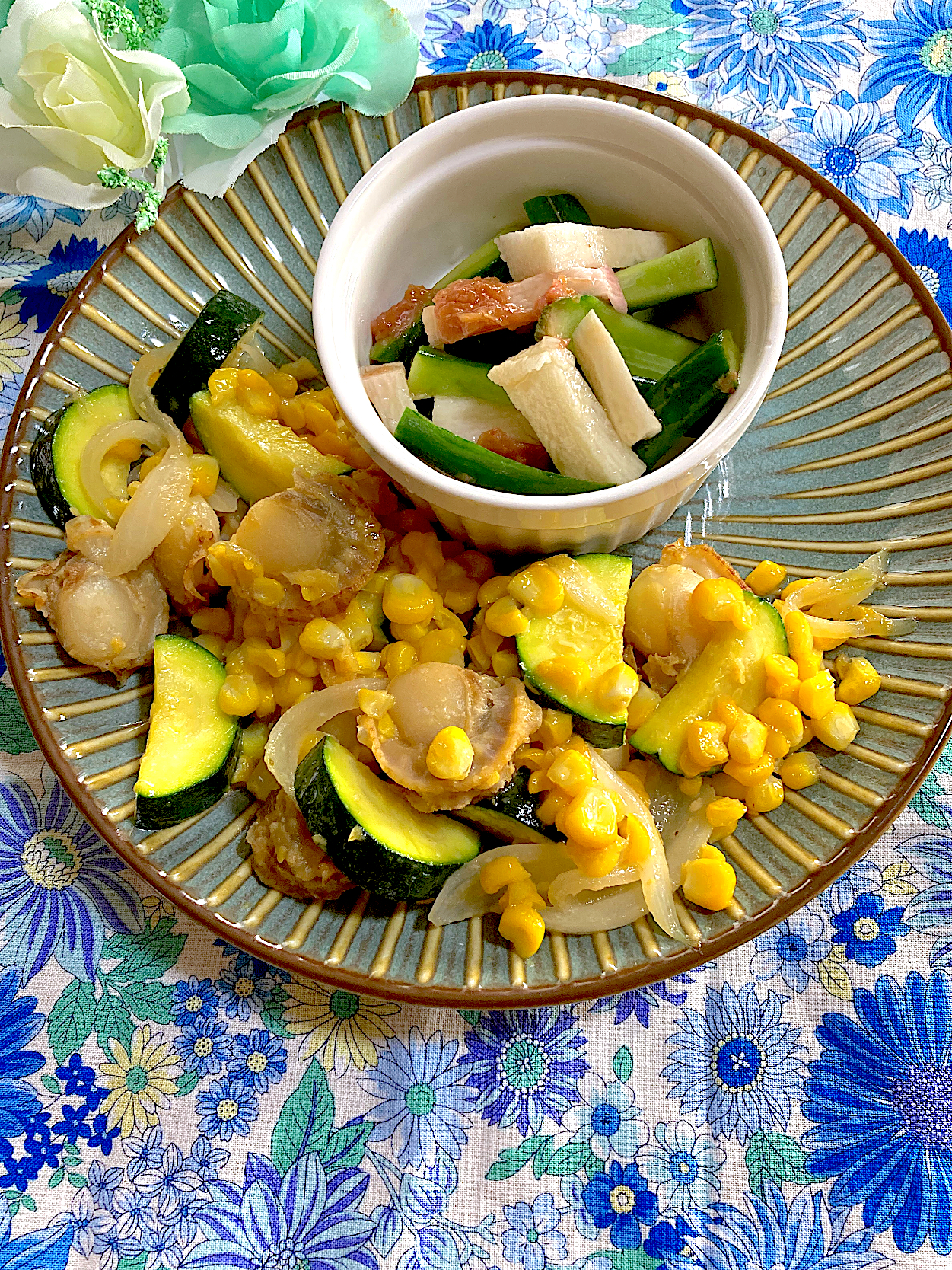 ホタテと夏野菜の味噌バター炒め🌻