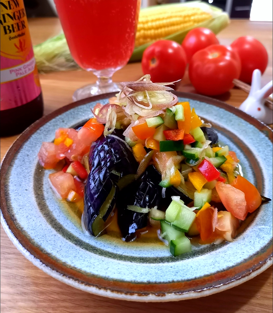 揚げ茄子のカラフル野菜ソース