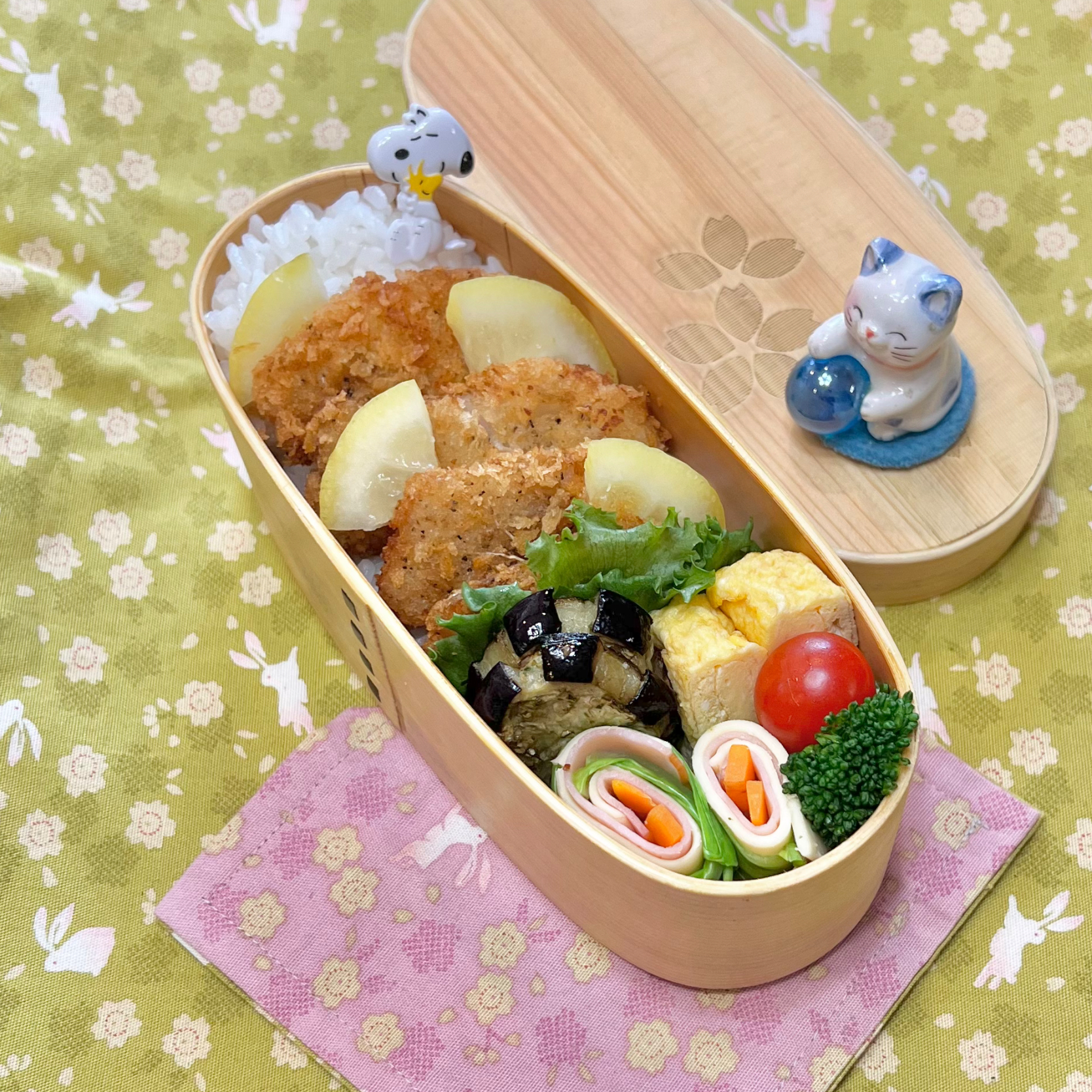 鱈フライと茄子のハーブグリル☘️の💙ちゃんお弁当　7/28金