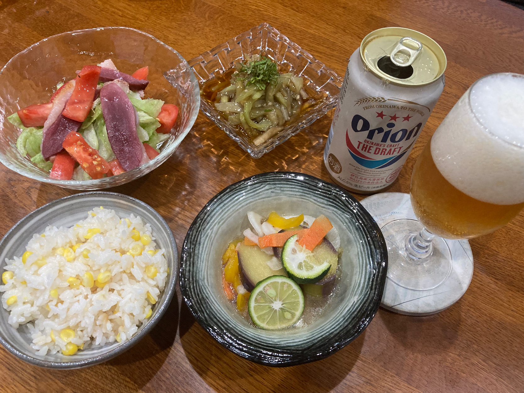 収穫野菜で晩ご飯🍅🍆🌽