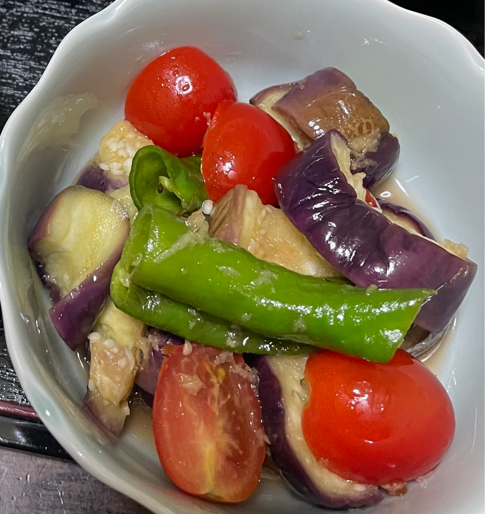 茄子とトマトとシシトウのポン酢和え