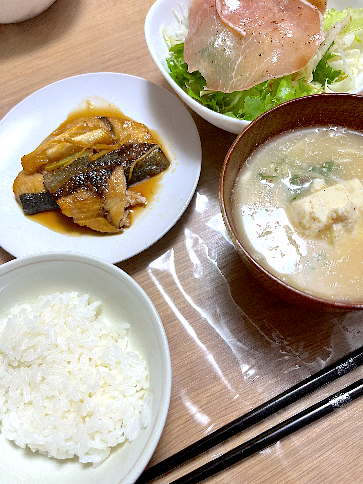 ブリ照りと冷や汁の定食