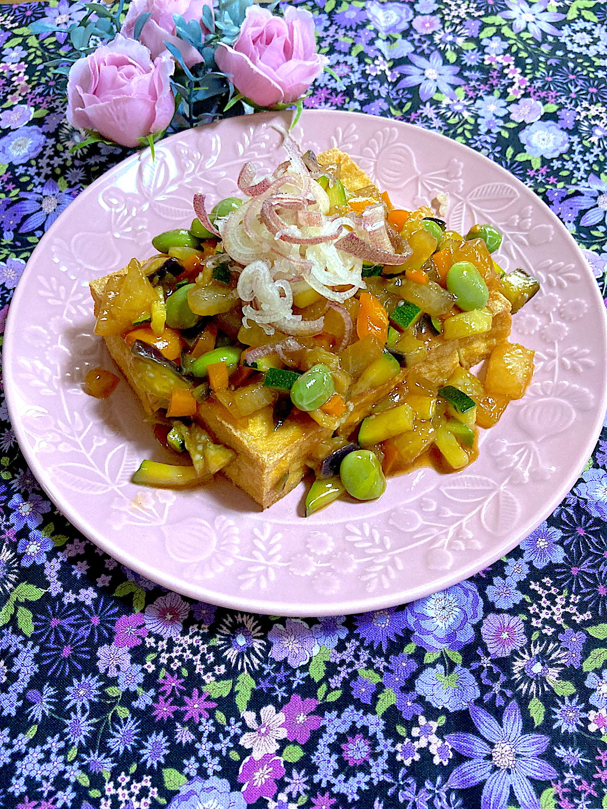 厚揚げの夏野菜餡掛けのせ🌻