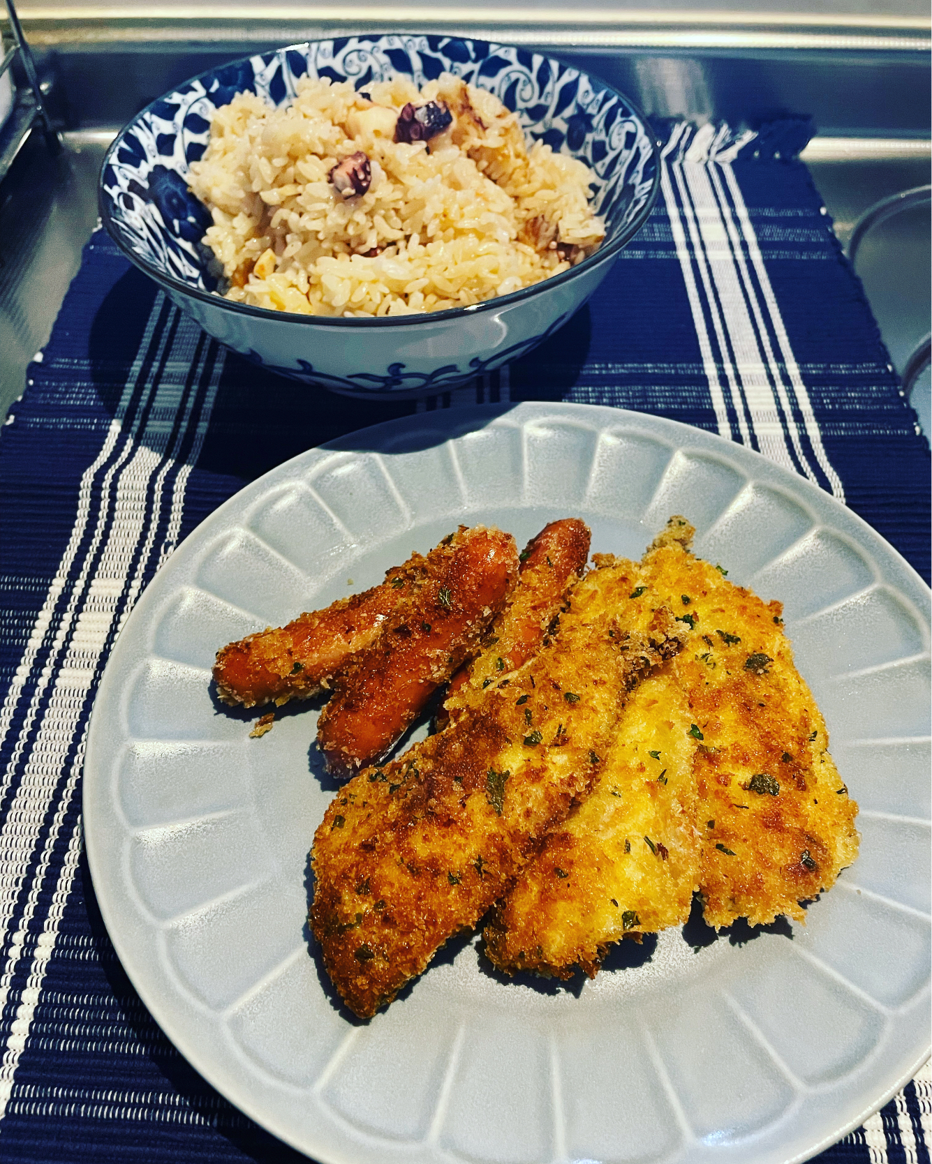 鯵のパン粉焼きとタコ飯