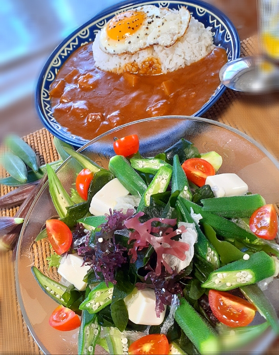 オクラと海藻のサラダ🥗
レトルトカレー🍛