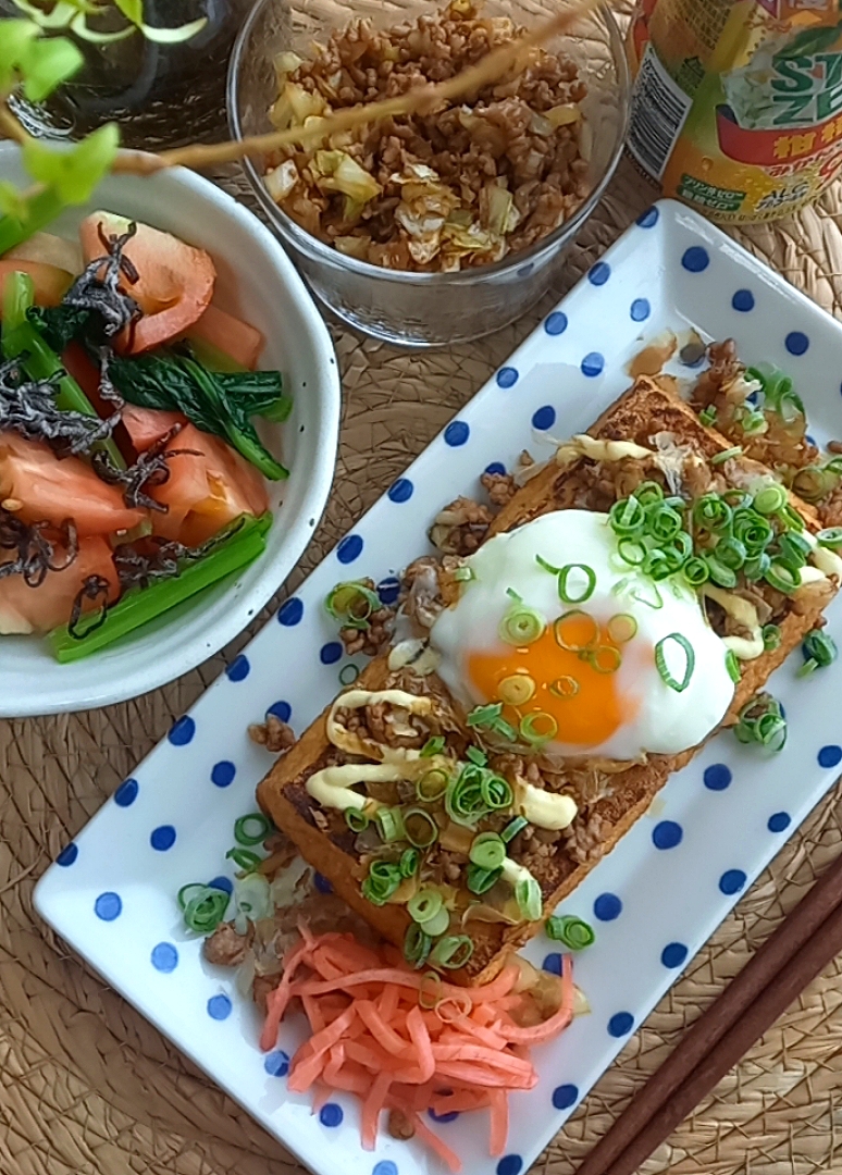 焼きそばそぼろｵﾝｻﾞ厚揚げ