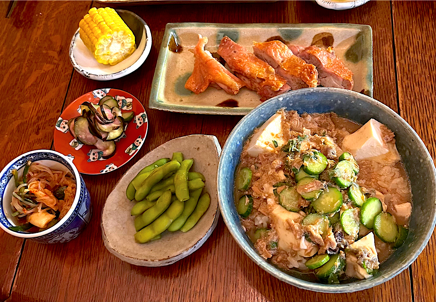 晩ごはん♯パリパリチキン♯冷や汁