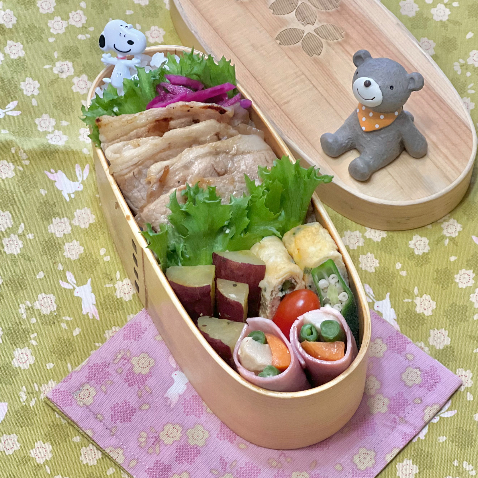 豚ロース生姜焼き・さつま芋ハーブグリル☘️の💙ちゃんお弁当　9/29金