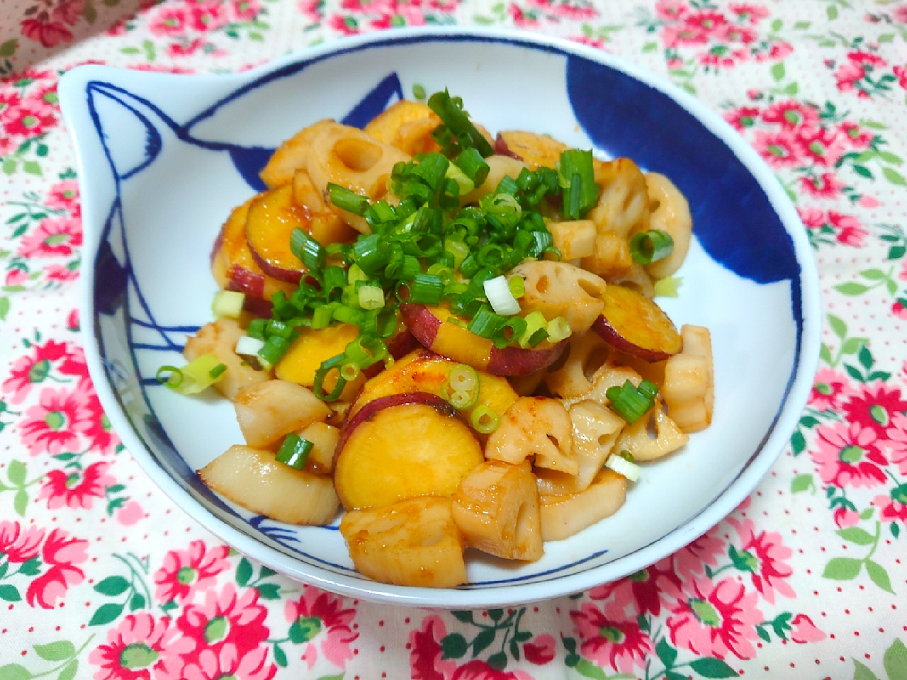 さつまいもとレンコンのしょうが焼き✨