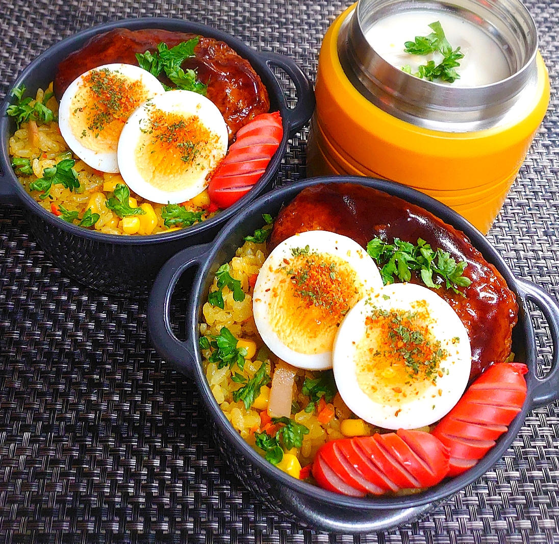 母とムスコのラブラブおソロ♪カレーピラフ＆帆立チャウダー弁当