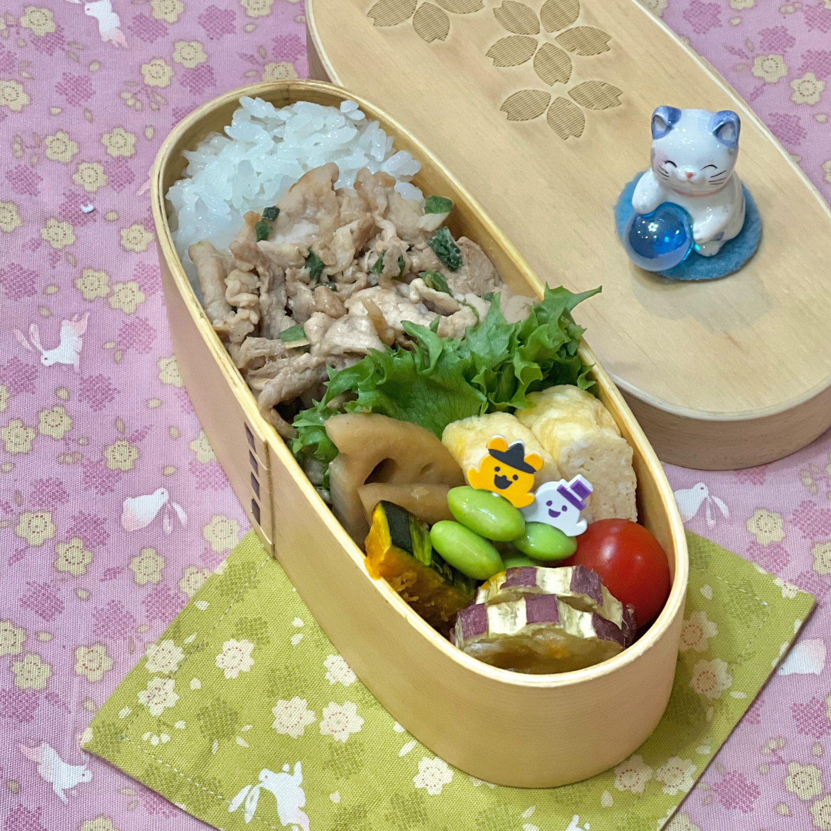 豚こまのまろ酢ソテー☘️の💙ちゃんお弁当　10/25水