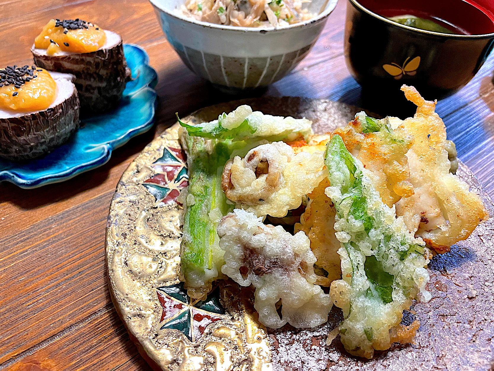 天ぷら(太刀魚、椎茸、アスパラ、大葉)