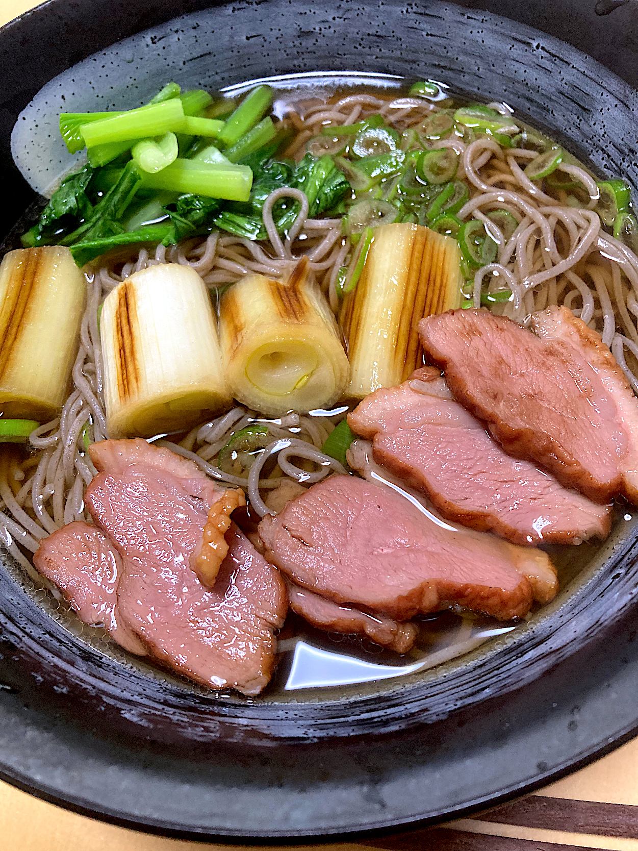 在宅勤務中のランチ(鴨南蛮蕎麦)