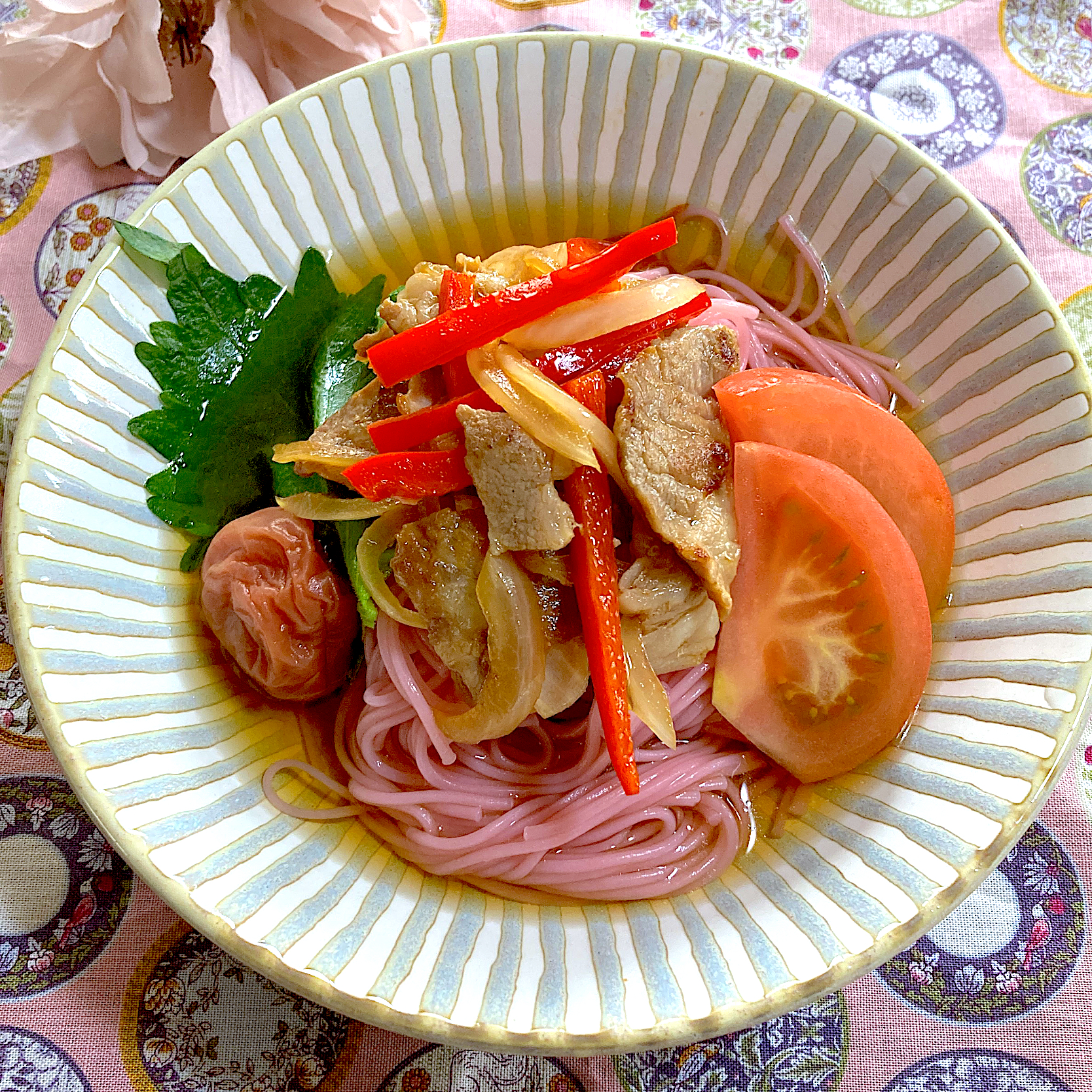 豚生姜焼き素麺💐