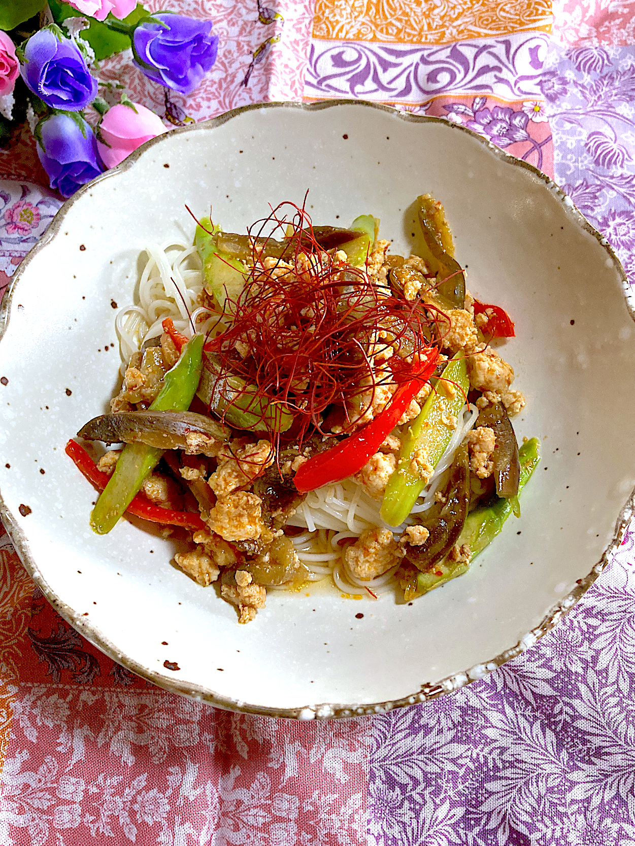 麻婆ナス風素麺🍆