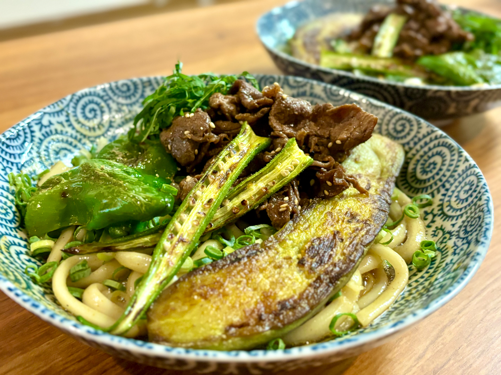 釜玉カレーうどん夏野菜のっけ