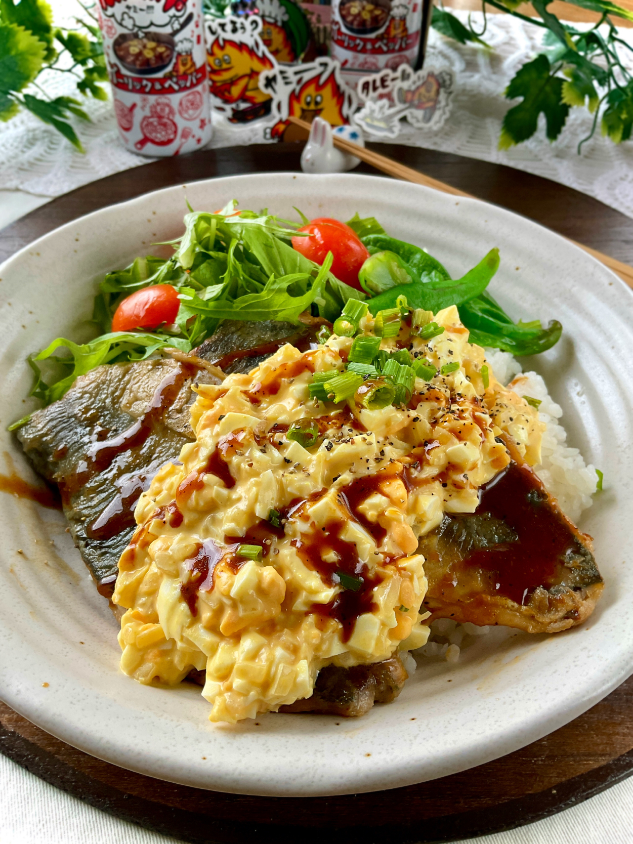 yummy!ガーリックde南蛮風アジの照り焼き丼〜yummy &タルタルソースがけ