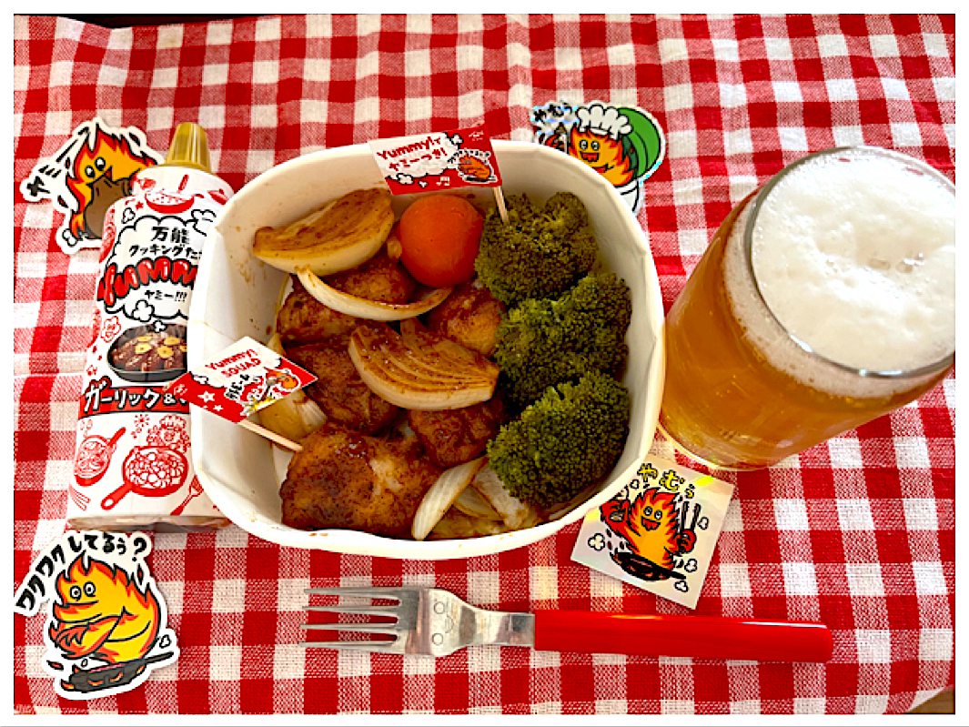 マヨヤミーソテーおうちでキッチンカー風♪ビールもマシマシ🍺🍻