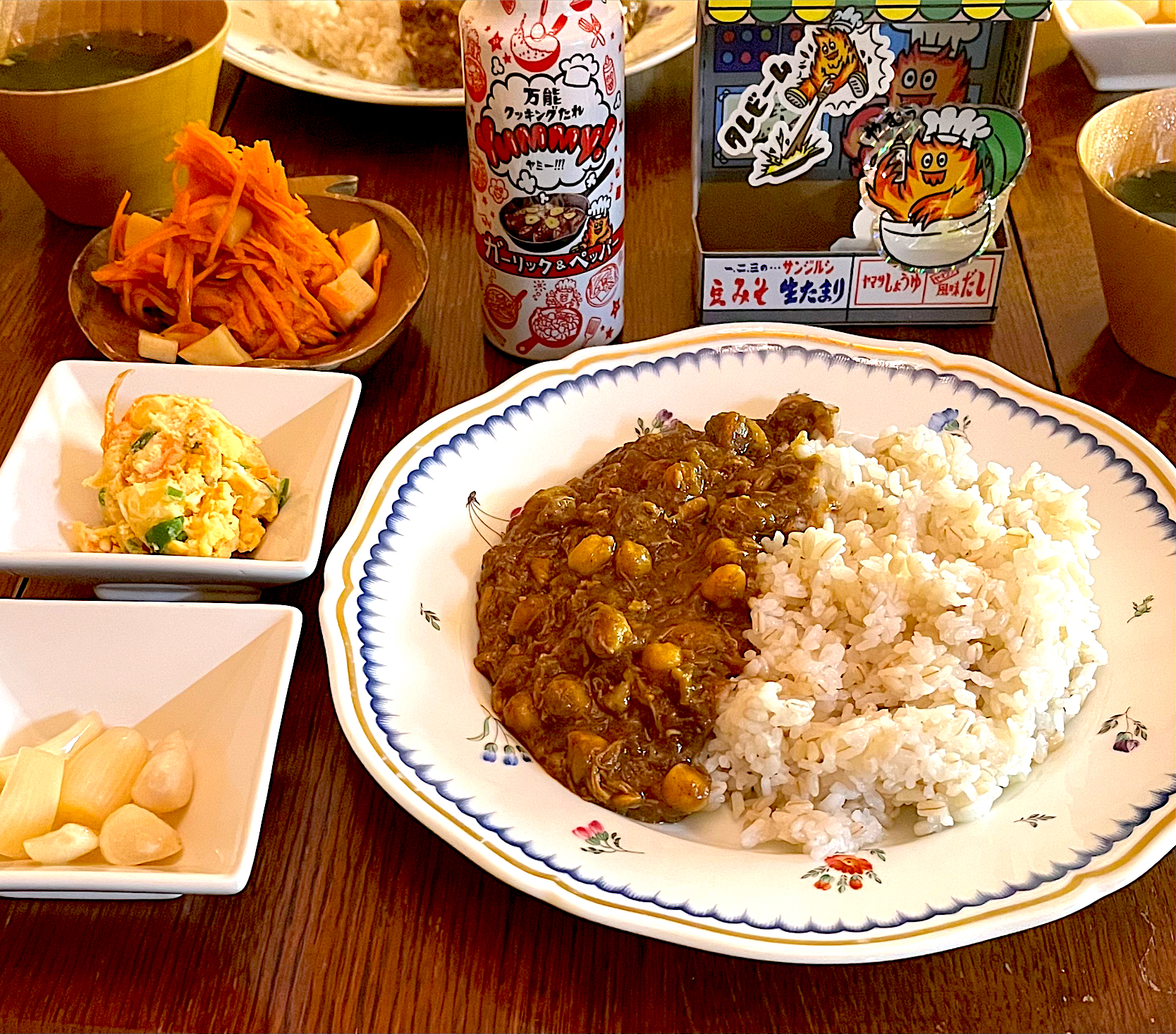 晩ごはん♯チキンカレー♯万能クッキングたれ♯自家製らっきょう