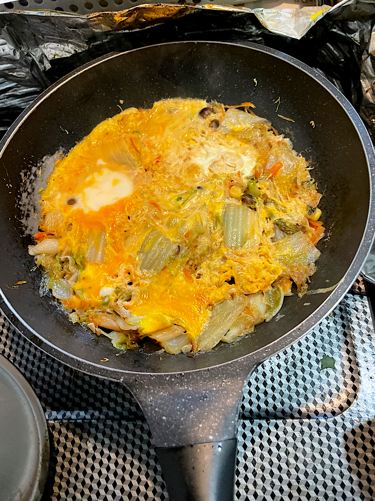 野菜炒め　たまご閉じ