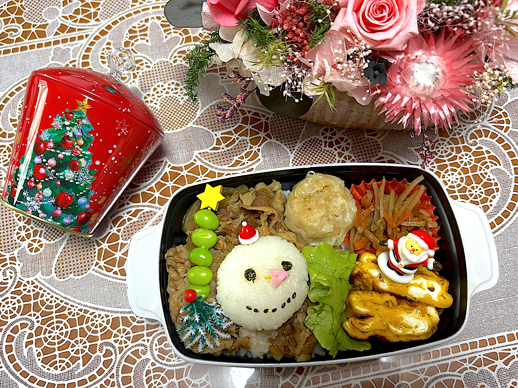 2024.12.5はスノーマンのミニおにぎり牛丼弁当⛄️