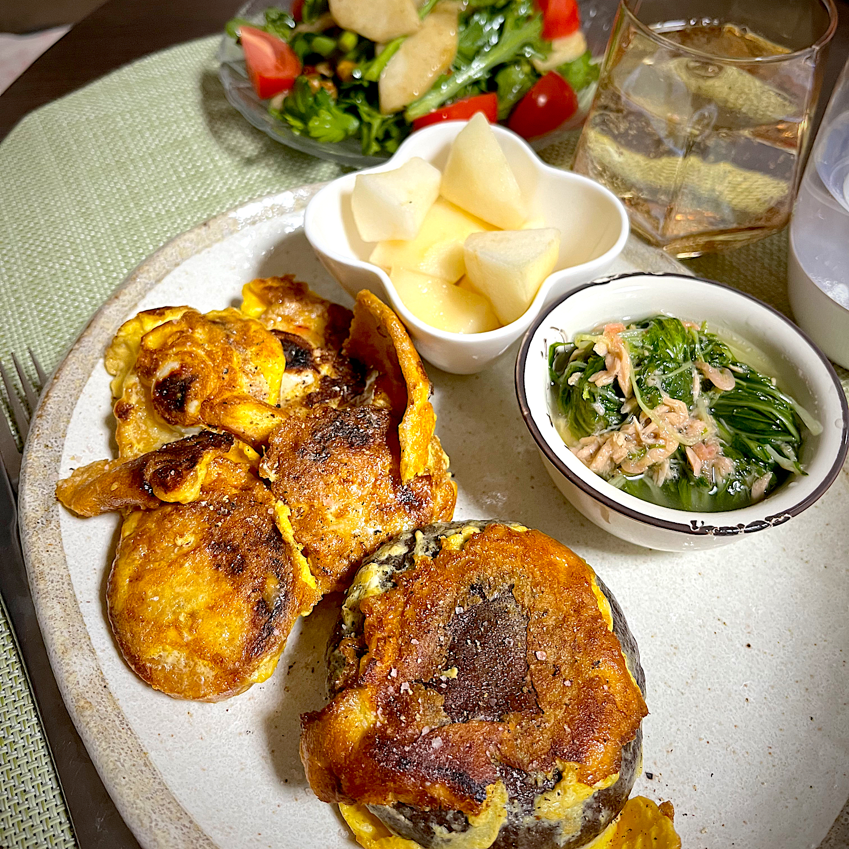 12/25晩ご飯：うずら巻と椎茸のピカタ